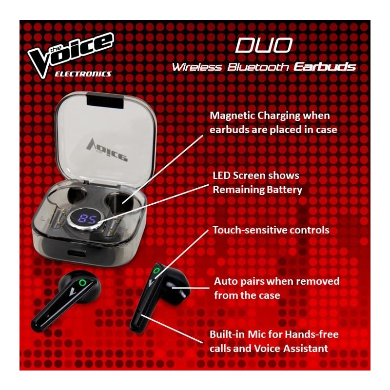 The Voice Duo True Wireless Stereo Earbuds with Mic, White