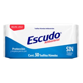 Escudo Antibacterial Toallitas Húmedas, 1 Paquete con 50 Toallitas, Protección y Limpieza para tu Piel