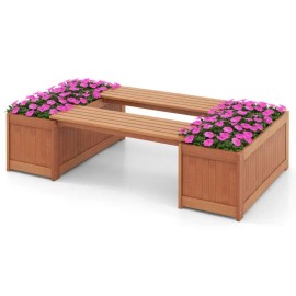 Outdoor Patio Bench With Planter Box Wood Contemporary Design For Garden Yard Balcony Deck Seating Capacity 2color: Natural