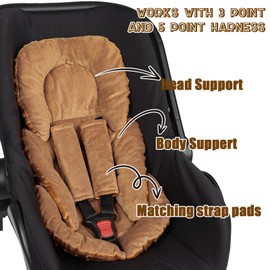 GFU Infant Car Seat Insert Head and Body Support, Reversible Newborn Insert for Carseat with Strap Pads, Soft Stroller Cushion Pillow Insert for Boys and Girls, Fits for Stroller, Swing, Brown