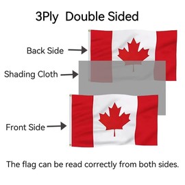 Double Sided Large Canada Flag 5X8FT 3ply, Canadian National Flags for Outdoor and Indoors,Double Stitched Canada Polyester Flags, with Brass Grommets and Stronger Header. (3ply, 5X8)