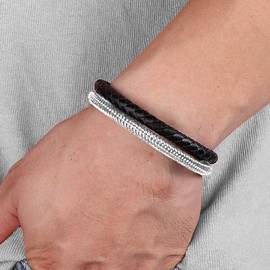 Leather Bracelet for Men Braided Mens Bracelet Double Layered Bracelet Leather Bracelet with Clasp for Men Father's Day Jewelry Gifts