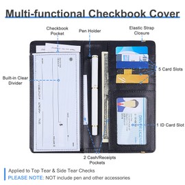 MHJY Checkbook Covers for Personal Checkbook, RFID Blocking Checkbook Holder Alphabet Checkbook Cover for Duplicate Checks, Black B