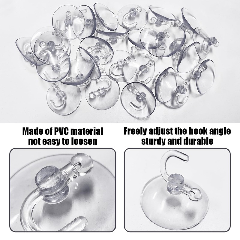 SLEEKEE 40 Transparent Suction Cup Hooks with 4 cm Diameter