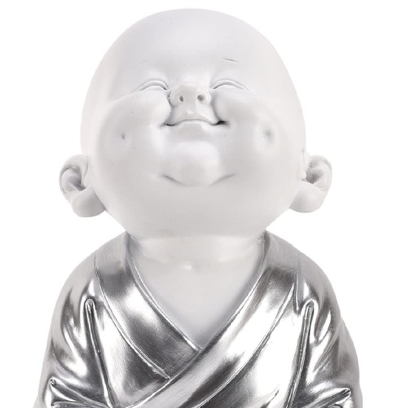 Matt White & Silver Meditating Zen Buddha Child Sculpture Figurine