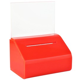 MCB - Small Clear Donation Charity Ballot Box with Lock and Sign Holder - Slopie Donation Box - Ballot Box- Ticket Box -Tip Container - with Lock and Display (Orange)