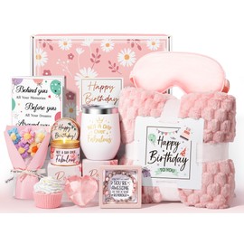 Birthday Gifts for Women Friendship, Unique Happy Birthday Gifts Basket for Mom Her Best Friend Sister Wife Girlfriend Coworker, Luxury Self Care Box Rose Relaxing Spa Gifts Set for Women with Blanket