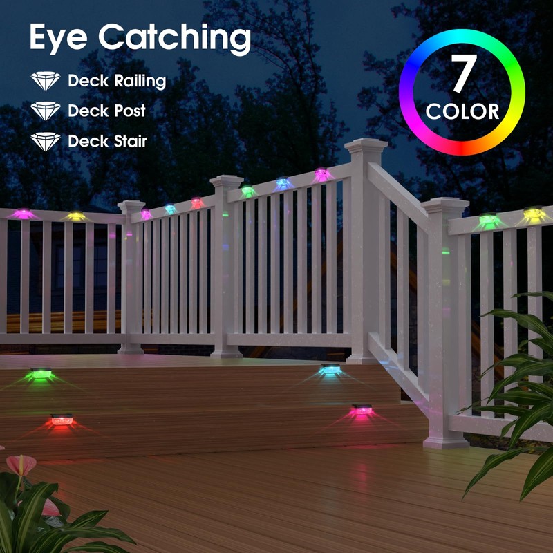 Eyrosa Solar Deck Lights 8 Pack, Solar Lights Outdoor Waterproof