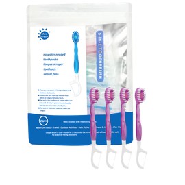 Malisseladi 5 in 1 Mini Brushes-Disposable Toothbrushes with Toothpaste + Floss + Pick + Tongue Scraper | Travel Size | Individually Wrapped | Soft | Mint | Travel Set (Sakura, 26 pcs)