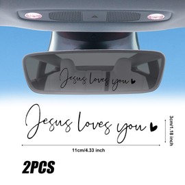 2pcs Jesus Loves You Rear View Mirror Sticker, Positive Affirmation Car Decals Vanity Mirror Stickers Water Bottle Stickers Rearview Mirror Sticker for Laptop Car Water Bottle (Black)