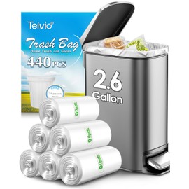 440 Counts Strong Trash Bags Garbage Bags by Teivio, Bathroom Trash Can Bin Liners, Small Plastic Bags for home office kitchen (2.6 Gallon)