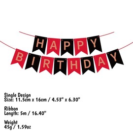 Kiyanest Luxury Black & Red Birthday Banner with Rose Gold Letters – Elegant Party Decoration