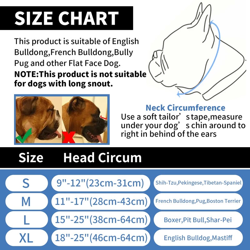 Short Snout Dog Muzzle- Adjustable Bulldog Muzzle Breathable Mesh Dog