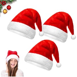 AOMAIGAD Christmas Hat, Pack of 3 Plush Santa Hat, Santa Hat, Plush Christmas Hat, Unisex Red Christmas Hats for Adults and Children (3 Pieces)