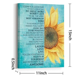 JANLAN Today Is a Good Day Inspirational Wall Decor,Canvas Sunflower Wall Art,Positive Quotes Canvas Wall Art,Sunflower Wall Decor for Home Office,12" X 15"