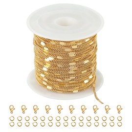 Kyutong 32.8 Feet Gold Plated Jewelry Making Chain on Spool Thin Flat Curb Chains Solid Stainless Steel Jewelry Chain for Necklace DIY with Jewelry Accessories