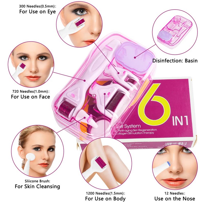 LOPHE Derma Roller, 6-in-1 Microneedling Derma Roller for Body and