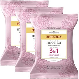 Burt's Bees Face Wipes Easter Basket Stuffers, Makeup Remover Facial Cleansing Towelettes for All Skin Types, 3 in 1 Hydrating Micellar Cleanser with Rose Water, 30 Count (Pack Of 3)