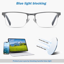 EYECEDAR 5-Pack Reading Glasses for Men Blue Light Blocking Metal Half Frame Gunmetal Gray Spring Hinges Readers 3.0