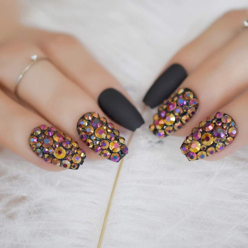 Juego de uñas de ataúd esmeriladas, uñas postizas de cristal