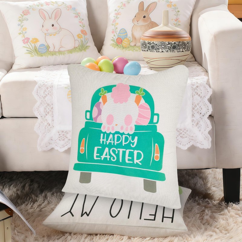 Easter Pillow Covers Linen Printed 45 x 45cm Set of