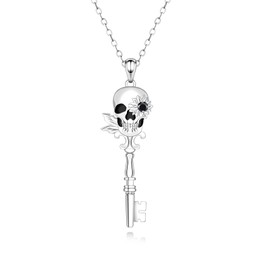 Gothic Skeleton Key Necklace - Silver Vintage Skull Pendant Key Chain Charm Skeleton Key Jewelry Gifts for Women Men