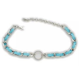 Unbranded Women Western Boot Silver Metal Chain Ring Shoe Charm Turquoise Blue Color Strap