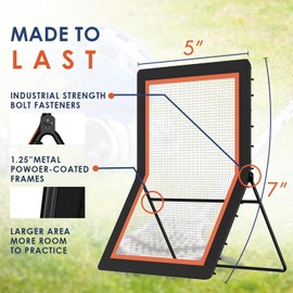 MR Lacrosse Rebounder 7’x5’, Throwback Net with 5 Bounce Back Rebound Angles, Pitch Back Return Net, Rebound Wall for Lacrosse, Baseball, Softball, Soccer, Football, Basketball, Volleyball, Tennis