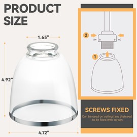 6 Pack Ceiling Fans Glass Shade Covers, Clear Glass Shade Replacements Globes Lampshades with Round Silver Border, Screw-Fixed Lamp shade for Light Fixtures Chandelier Sconces Vanity Lights