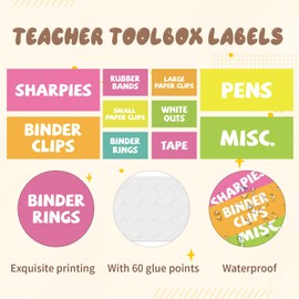 42 Pieces Teacher Toolbox Labels Tool Box Storage Label Classroom Supply Decor for Back to School Teachers Classroom Organization (Bright Rainbow)