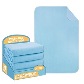 DAHAPYBOO Washable Underpads, 24”x36” 4 Pack Incontinence Bed Pads,Heavy Absorbency Reusable Bed Pads for Elderly,Kids,Adults and Pets,Bed Pads Washable Waterproof Quick Drying for Bed, Sofa, Floor