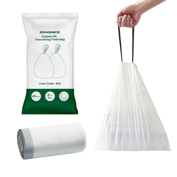 SONGMICS Trash Bags for 8-Gallon (30L) Trash Cans, 45 Count