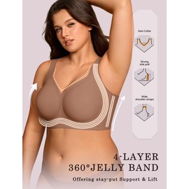 OEAK Womens Wireless Jelly Bra Plus Size Supportive Seamless Bras Full Coverage Push Up Comfortable No Underwire Tshirt Bras Coffee XL