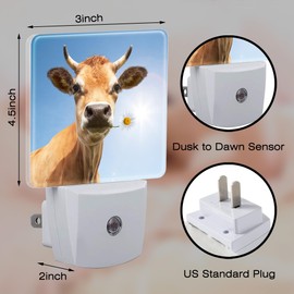 sndheke Cow Bite A Flower Night Light Plug into Wall, Cute Animal Floral Dusk to Dawn Night Light Plug in,0.5w Energy Saving Sleep Friendly Night Light for Kids Boys Girls Home Decor