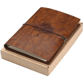 A5 Vintage Leather Refillable Notebook - Leather Journal / Travel Journal / Spiral Pad / Notepad / Notebook - Lined and with Elastic Strap - Gift for Women, Men, Girls, Boys & Students