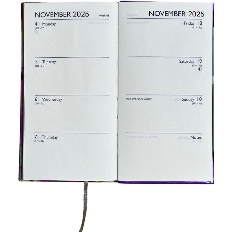 2025 Slim Week To View Hardback Diary with Pen (Botanical