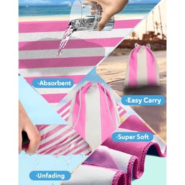 Lorrtta Microfibre Beach Towel Suitable for Adults to Use at the Beach Yoga Swimming for Camping Microfibre Beach Towel Beach Towels for Adults Quick-drying, Sandproof, Soft and Lightweight Pink