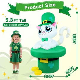 5.3 FT St Patricks Day Inflatable Outdoor Decorations, Blow Up St. Patrick’s Day Cat Sitting in a Hat with Gold Coins Yard Decor, Built-in LED Lights Patrick Holiday Decoration for Outside Lawn Garden