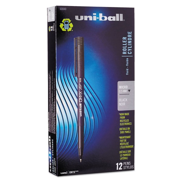 Onyx Roller Ball Stick Dye-Based Pen, Black Ink, Micro, Dozen