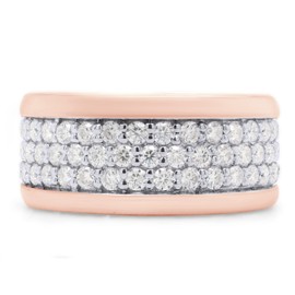 SAVEARTH DIAMONDS 1 3/4 cttw Round Lab Created Moissanite Diamond 3-Row Eternity Stackable Wedding Band Ring In 14K Rose Gold Over Sterling Silver 1 1/2 Cttw Size-6