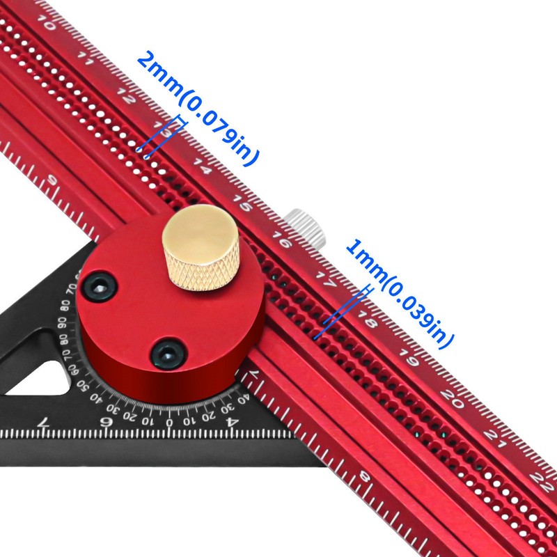 400mm Woodworking Hole Scribing Ruler Aluminum Alloy 360° Rotating Line