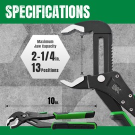 SK 10-Inch Quick Adjust Groove Joint Pliers, Water Pump Pliers, Premium CR-V Construction, SureGrip V-Jaw Design with Comfortable Grips