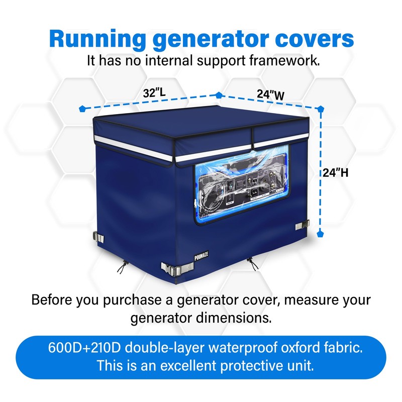 Generator Covers While Running. Generator Cover Measures 32''Lx24''Wx24''H. Double-layer Fabric.