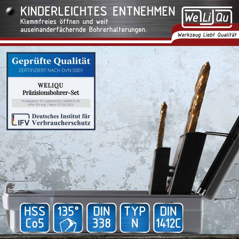 WELIQU Precision Drill Bit Set Made of HSS-E M35 Cobalt