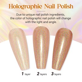 MIZHSE Holographic Nail Polish, Light Brown Shimmery Nail Polish Non Gel, Air Dry Fast Glossy Shiny Nail Pigment Oil-based Laser Iridescent Nail Polish Chrome Nail Art Salon Manicure Home