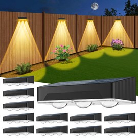 Solar Fence Lights Outdoor 12 Pack Upgraded High Brightness 3 LED Spot Lens Waterproof Deck Lights 7 Mode Warm&Cool White RGB Solar Powered Wall Lighting Decor for Outside Patio Step Backyard Railing
