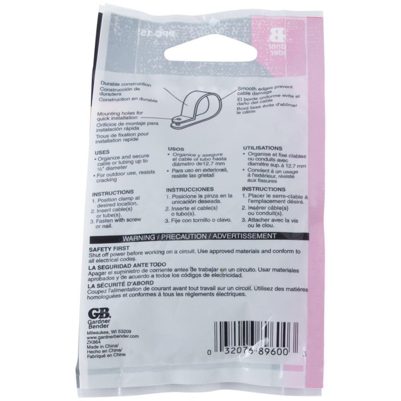 GB Gardner Bender PPC-1550UVB 12 Pack 1/2" Poly Cable Clamp