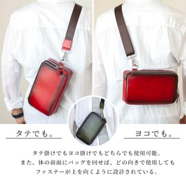 Dom Teporna Men's Body Bag, Genuine Leather, Large Capacity, Graduated Leather, One Shoulder Bag, 2-Way, navy