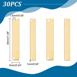 UNICRAFTALE 30 Pcs Stainless Steel Rectangle Connector Charms, 35mm Golden Stamping Blank Tag Pendants, Big Dainty Label Charms for Bracelet Necklace Jewelry Making