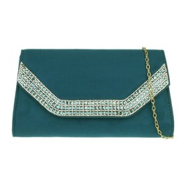 Girly Handbags Diamante Frame Clutch Bag, teal
